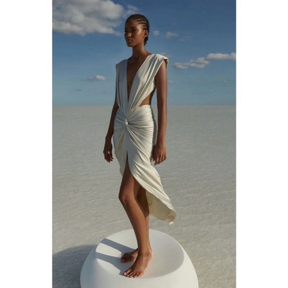 Baobab Mia Plunge V-Neck Gathered Midi Sheath Dress, NWT - Picture 3 of 15